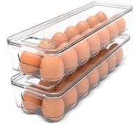 KICHLY Huevera para Frigorífico con 14 Espacios y Tapa, Asa de Plástico - Bandeja para Huevos (Pack de 2)