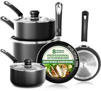 KICHLY Juego de ollas y sartenes antiadherentes 5 piezas, juego de cocina, sartenes de inducción de 20 cm, 28 cm, cacerolas con tapas 20 cm, 18 cm, cacerola sin inducción 16 cm, juego de ollas y