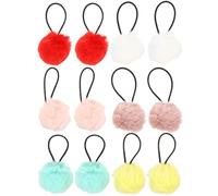 KICHOUSE 12 Piezas de Gomas Elásticas Pelo Pompones de Colores Surtidos, Coleteros Suaves y Elásticos para Niñas, Accesorios Cabello Diario y Regalos