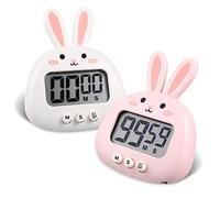 KICHOUSE 2piezas Temporizador Digital De Cocina Visual con Diseño De Conejo Pantalla Led Magnético y Soporte Oculto Regresiva Precisa para Estudio Ejercicio y Repostería