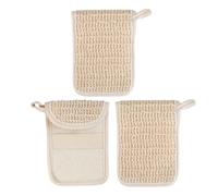 KICHOUSE 3 Esponjas de Lufa Naturales Exfoliantes para Baño con Capacidad de Espuma, Hechas de Algodón y Lino, Ideales para Ducha y Viaje, Color Beige