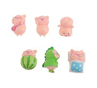 KICHOUSE 6 Piezas Mini Adorno de Escritorio Cerdito Cerdo diminuto Muñeca Dibujos Animados Adornos decoración de Paisaje en Miniatura decoración de Animales Bonsai de polivinilo