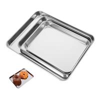 KICHOUSE Bandejas Rectangulares de Acero Inoxidable 430 Juego de 3 para Horno Tostador Superficie Lisa y Acabado Espejo, Aptas para Fiesta Gourmet y Camping