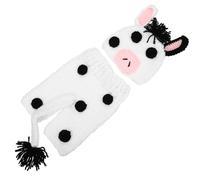 KICHOUSE Conjunto de Fotografía para Ñiño Recién Nacido Traje de Crochet Blanco para Fotos de Vaca Gorro Elástico y Pantalones Cálidos para Estudio Fotográfico Infantil Ropa Cómoda para