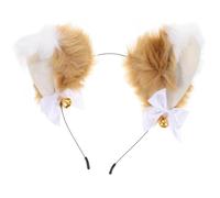 KICHOUSE Diadema con Orejas de Peluche y Campanilla para Cosplay y Fiesta Navideña, Accesorio Creativo de Tela Marrón para Niñas y Mujeres en Festivales