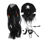 KICHOUSE Disfraces Pirata para Halloween con Peluca Rizada de No y Barba Postiza para Hombres Cómodo y Ligero para Fiestas y Carnavales