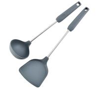 KICHOUSE Espátula y Cuchara Prácticas Utensilios de Cocina de Silicona Set de 2 Mango de Acero Inoxidable Diseño para Colgar, Ideales para Cocinar Pegue