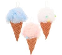 KICHOUSE Esponjas Exfoliantes para Ducha 3 Unidades Forma Helado Colores, Esponja Corporal para Baño, Bola de Baño de Malla Fina, Exfoliante Corporal para Limpieza Diaria