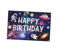 KICHOUSE Fondo de Foto de Cumpleaños Temática Espacial, Telón de Fondo de Vinilo Resistente para Decoraciones de Habitación y Eventos Espaciales
