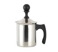 KICHOUSE Jarra Espumadora de Leche y Café Manual de Acero Inoxidable 304 de 400cc Doble Filtro, Mango Ergonómico y Bomba Tradicional para Capuchino y Latte en Hogar y Cocina