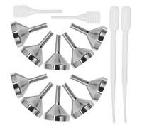 KICHOUSE Juego de 12 Piezas de Embudos Metálicos Pequeños y Mini para Botellas Pequeñas con 8 Embudos Plateados Grandes y 4 Goteros 2 de 3 Ml y 2 de 2 Ml para Transferir Líquidos y