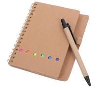 KICHOUSE Juego de Bolígrafo y Cuaderno Pequeño con Notas Adhesivas 30 Páginas Encuadernación para Oficina y Estudiantes Color Kraft