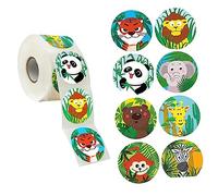 KICHOUSE Pegatinas de Animales Adhesivas para Niños 2 Rollos (500 por Rollo) Etiquetas Redondas Decorativas DIY Creativas para Manualidades y Decoración Escolar