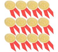 KICHOUSE Pegatinas de Medallas Doradas de Aluminio Estampado 36 Unidades de Medallas y 36 Cintas Rojas con Forma de Picos para Premios Escolares y Competiciones Infantiles