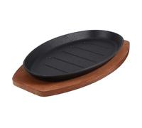 KICHOUSE Sartén Teppanyaki con Tapa Antiadherente para Cocinar Carne Placa de Cocina Multifuncional con Base de Madera para Fajitas