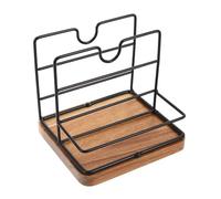 KICHOUSE Servilletero de Pie de Hierro Base de Madera Natural Organizador para Servilletas y Especias Dispensador Vertical Negro para Cocina y Comedor Adecuado para Encimeras y Mesas de