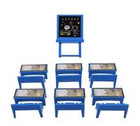 KICHOUSE Set de Muebles en Miniatura para Casa de Muñecas 13 Piezas Escritorio y Silla Azul Tamaño Infantil Pizarra Negra Accesorios Educativos para Juego Imaginativo y Decoración