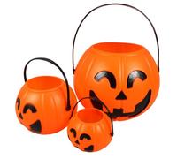 Kichvoe 3 Piezas Cubo de Calabaza de Halloween con Asa para Dulces, Cesta de Plástico Naranja con Diseño Único para Fiestas y Decoración en Halloween
