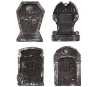Kichvoe 4 Piezas Adorno de Halloween Lápida de Espuma Negra Ligera y Resistente para Casa Embrujada, Adorno Imprescindible de Calavera Varios Estilos
