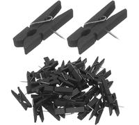 Kichvoe 50 Clips de Madera sin Herramientas Adicionales para Fijar Fotos y Notas con Chinchetas Negras Diseño Simple y Rústico en Tableros de Corcho para Manualidades y Oficinas