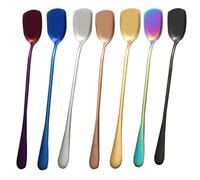 Kichvoe 6 Piezas Cuchara de Hielo, Cuchara Agitadora de Acero Inoxidable, Mango Largo, Negra, Reutilizable, para Helado y Cócteles, para Café y Hogar