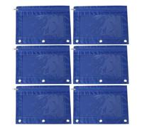 Kichvoe 6 Piezas Estuche para Lápices de Tres Agujeros B5, Azul | Tela Oxford Ligera, Cremallera Deslizante Suave, Acabado Fino, Bolsa Portátil para Oficina y Papelería