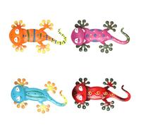 Kichvoe Arte Mural de Hierro para Pared 4 Piezas Gecko Decorativo Multicolor, Esculturas Colgantes Resistentes para Jardín y Exteriores, Adornos Metálicos para Decoración de Patio