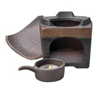 Kichvoe Calentador de Té Cerámico Multifuncional para Hogar y Oficina, Estufa de Té Portátil de Cerámica Diseño Cuadrado en Acabado Dorado, Soporte para Tetera y Accesorios de Vajilla