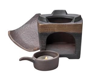 Kichvoe Calentador de Té Cerámico Multifuncional para Hogar y Oficina, Estufa de Té Portátil de Cerámica Diseño Cuadrado en Acabado Dorado, Soporte para Tetera y Accesorios de Vajilla