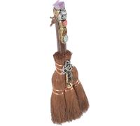 Kichvoe Colgante de Escoba de Bruja de Cristal para Altar, Adorno Vintage de Madera Marrón, Elemento Multifuncional para Hogar y Halloween
