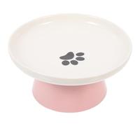 Kichvoe Cuenco Elevado para Gatos Base Estable y Protección Cuello, Tazón de Cerámica Rosa Diseño de Huellas y Hueso de Pescado, Bandeja Lavable Adecuado para Alimentación de Mascotas