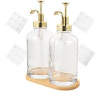 Kichvoe Dispensador de Jarabe para Cafetería Bomba y Botella de Vidrio Transparente, Set de 2 Unidades Doradas Pegatinas y Bandeja, Diseño Compacto para Barra de Café Profesional