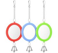 Kichvoe Espejos Redondos para Jaula de Pájaros 3 Pcs con Campana, Plástico y Metal, Juguetes Interactivos para Cacatúas y Periquitos en Accesorios de Jaulas