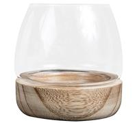 Kichvoe Jarrón de Vidrio para Hidroponía Pequeño Soporte de Madera, Botella Transparente Multifuncional para Plantas y Pecera Decorativa de Mesa para Hogar y Oficina