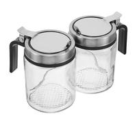 Kichvoe Juego de 2 Tarros de Condimento de Vidrio con Tapa de Acero Inoxidable y Cuchara, Almacenamiento Versátil para Cocina y Miel, Dispensación Precisa