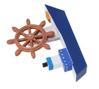 Kichvoe Maqueta Decorativa de Barco de Vela Mediterráneo en Madera Azul, Modelo Pequeño Timonel para Decoración Rústica de Oficina y Hogar, Adorno Náutico Simbólico para Obsequio