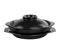 Kichvoe Olla de Barro con Tapa, Cazuela Cerámica 600ml, Negra, con Bandeja y Doble Asa, para Cocina Casera y Restaurante