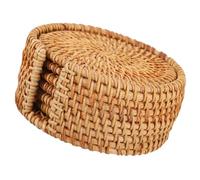 Kichvoe Posavasos De Mimbre Tejido Posavasos De Ratán De Posavasos Boho Individual con Soporte Taza De Té Redonda Cojín Manteles Individuales Salvamanteles De Placa Base para
