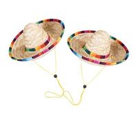 Kichvoe Sombrero para Perro de Paja Tejido a Mano, Ajustable, Tamaño S, 2 Piezas, Accesorio Ligero para Fiestas, Cumpleaños y Protección Solar de Mascotas