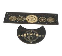 Kichvoe Soporte de Madera Natural para Cartas del Tarot 2 Piezas, Tarjetero Rectangular Diseño Lunar, Base Resistente para Exhibición y Organización de Cartas de Tarot, Decoración