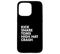 Kick Snare Toms High Hat Crash Drum Set Texto Carcasa para iPhone 15 Pro Max