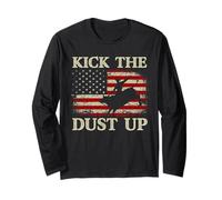 Kick The Dust Up Cowboy Riding Bull Vintage Bandera Americana Manga Larga
