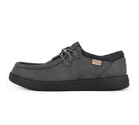 Kickback Haven - Mocasines para Hombre - Color Grey Leather - Mocasines Estilo Mocasin - Exterior de Piel y Ante - Cordones elásticos - Suelas Acolchadas - Plantillas Forradas de Piel - Talla EU44