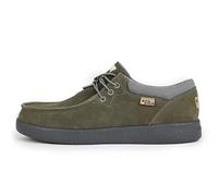 Kickback Haven - Mocasines para Hombre - Color Olive Suede - Mocasines Estilo Mocasin - Exterior de Piel y Ante - Cordones elásticos - Suelas Acolchadas - Plantillas Forradas de Piel - Talla EU43