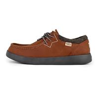 Kickback Haven - Mocasines para hombre - Color Red Brown Leather - Mocasines estilo mocasin - Exterior de piel y ante - Cordones elásticos - Suelas acolchadas - Plantillas forrada de piel - Talla EU42