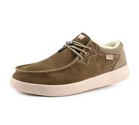 Kickback Haven - Mocasines para Hombre - Color Woolie Khaki - Mocasines Estilo Mocasin - Exterior de Piel y Ante - Cordones elásticos - Suelas Acolchadas - Plantillas Forradas de Piel - Talla EU42