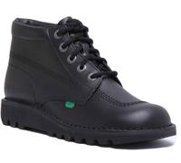 KICKERS Kick Hi Cuero Rodilla Hi Escuela Botas Charol Negro GB 6- 12