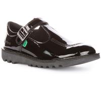 KICKERS Patada T Hebilla Barra Cuero Mary Jane Niña Zapatos Charol Negro GB 3-6