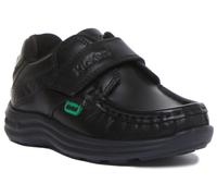 Kickers Reason Tira Niños Regreso Al Escuela Cuero Negro Mocasín Zapato Talla 8-