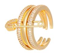 Kicomvi Juego de anillos de seguridad apilables chapados en oro con circonita cúbica y circonita cúbica para mujer, Metal, Sin piedra preciosa